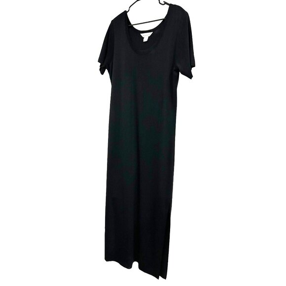 Exclusively Misook Long Black Dress Slit Hem Size L Short Sleeve - Picture 3 of 9